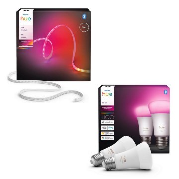 Philips - RGBW dimbar LED-remsa Hue FLUX 3m LED/12W/230V + 2x smart LED-lampa WHITE AND COLOR AMBIANCE E27/8,1W/230V 1000-20000K