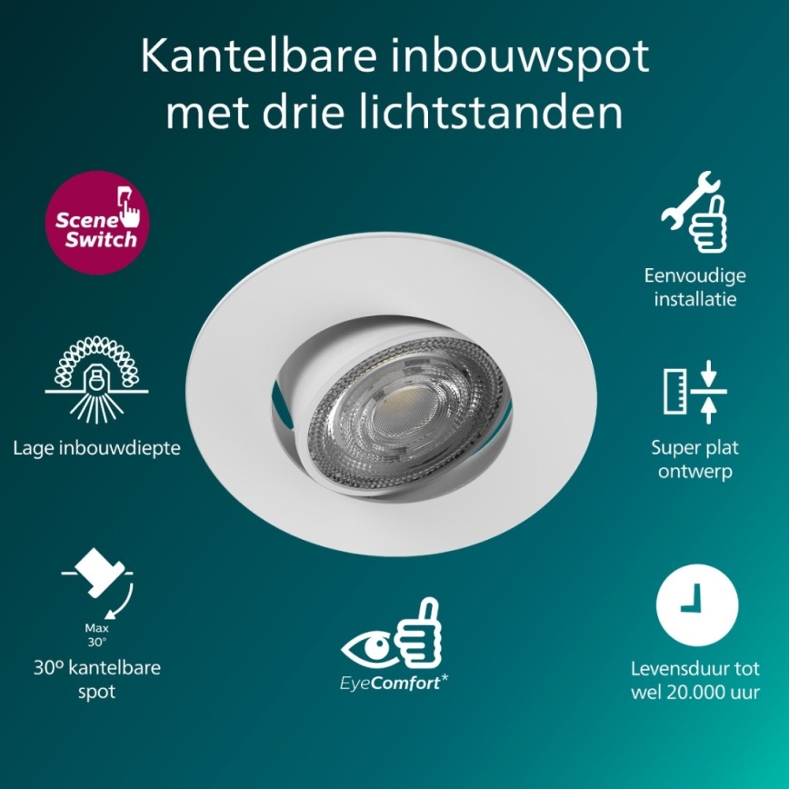Philips - 3-pack dimbara infällda LED-armaturer CILANTRO LED/5W/230V 4000K vit