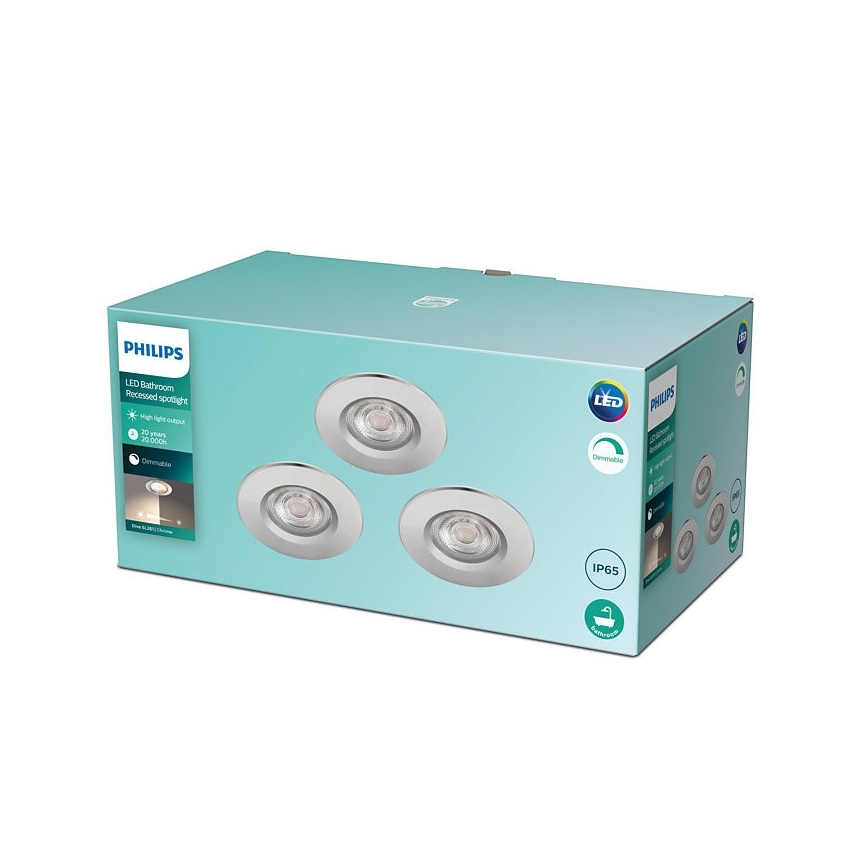 Philips - SET 3x LED Dimbar Badrumsbelysning DIVE LED/5W/230V IP65