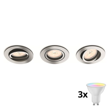 Philips - Set 3x LED RGBW dimbara infällda downlights 1xGU10/4,8W/230V polerad krom + fjärrkontroll