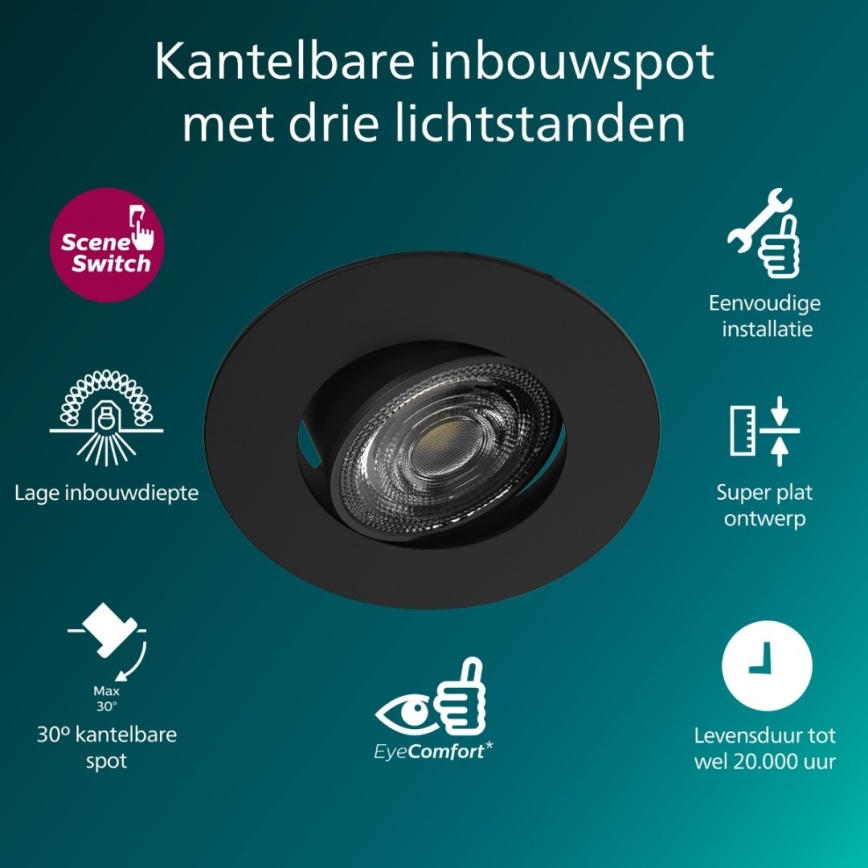 Philips - 3-pack dimbara infällda downlights CILANTRO LED/5W/230V 4000K svart