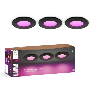 Philips - Set med 3 dimbara RGBW-LED infällda badrumsarmaturer Hue SLIM LED/8,3W/230V 1000-20000K svart P44