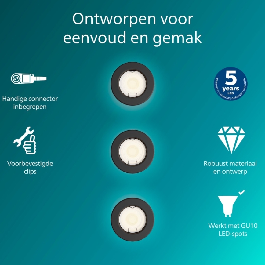 Philips - Set med 3 infällda spotlights PERIDOT 1xGU10/7W/230V svart