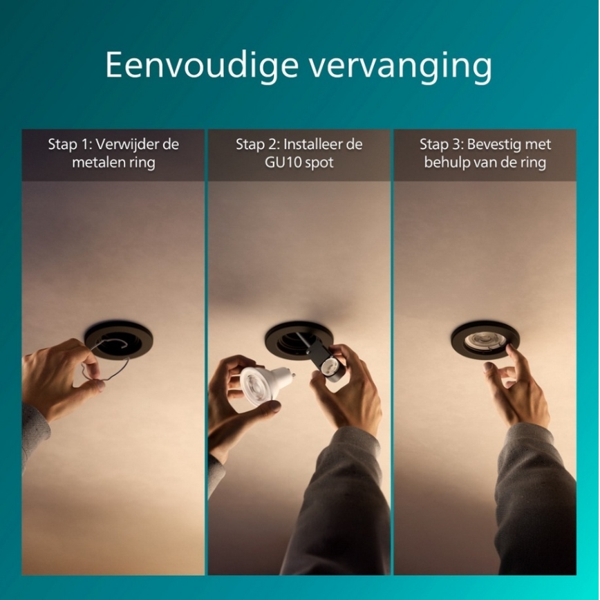Philips - Set med 3 infällda spotlights PERIDOT 1xGU10/7W/230V svart