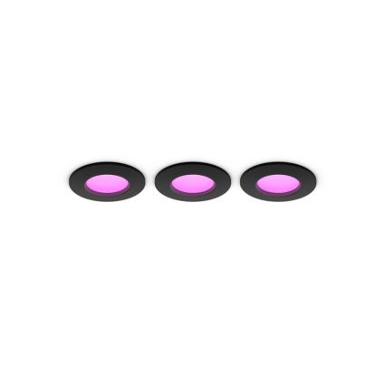 Philips - Set med 3 dimbara RGBW-LED infällda badrumsarmaturer Hue SLIM LED/8,3W/230V 1000-20000K svart P44