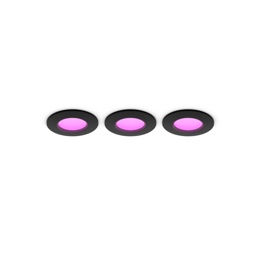 Philips - Set med 3 dimbara RGBW-LED infällda badrumsarmaturer Hue SLIM LED/8,3W/230V 1000-20000K svart P44