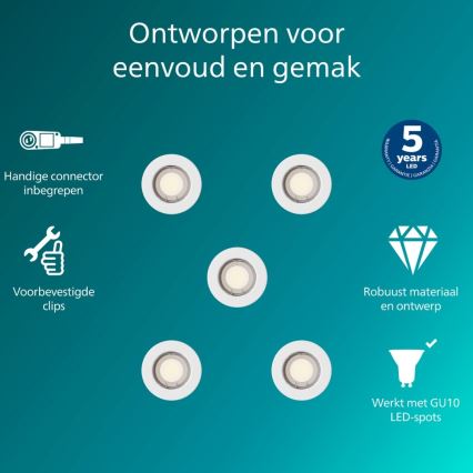 Philips - Set med 5 infällda armaturer PERIDOT 1xGU10/7W/230V vit
