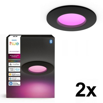 Philips - Set om 2 LED RGBW dimbara infällda badrumsarmaturer Hue SLIM LED/8,3W/230V 2000-6500K svart IP44