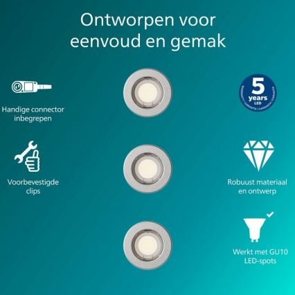 Philips - Set om 3 infällda downlights PERIDOT 1xGU10/7W/230V silver