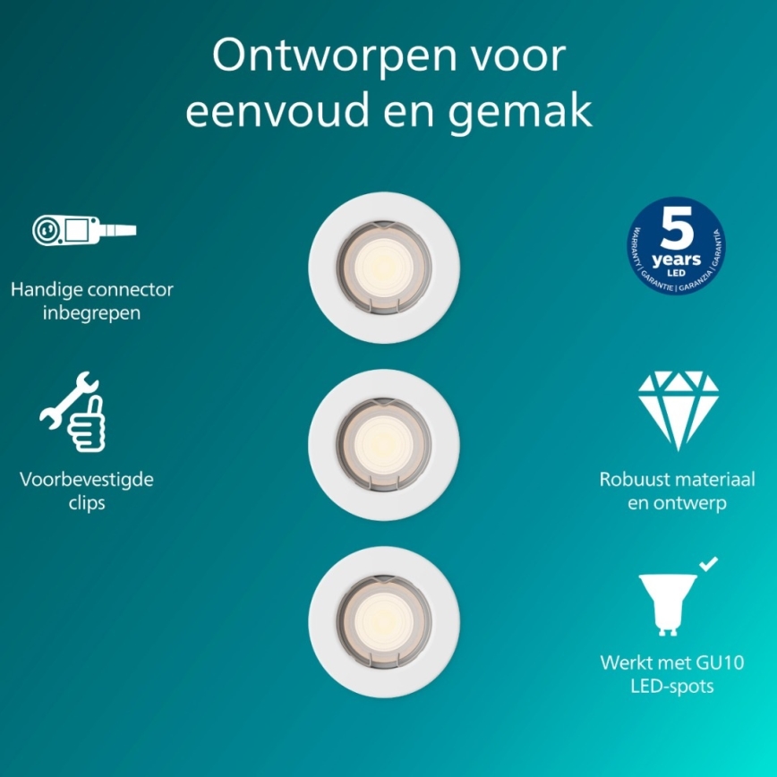 Philips - Set om 3 infällda downlights PERIDOT 1xGU10/7W/230V vit