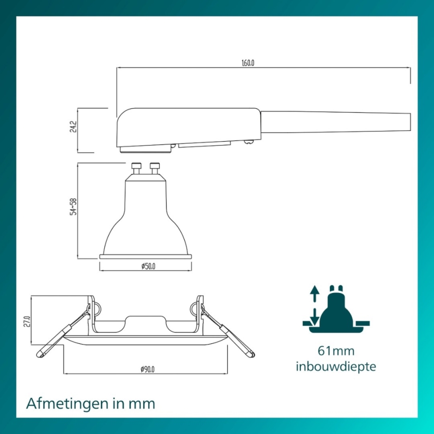 Philips - Set om 3 infällda spotlights PERIDOT 1xGU10/7W/230V, silverfärgade