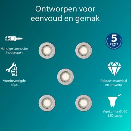 Philips - Set om 5 infällda spotlights PERIDOT 1xGU10/7W/230V silver
