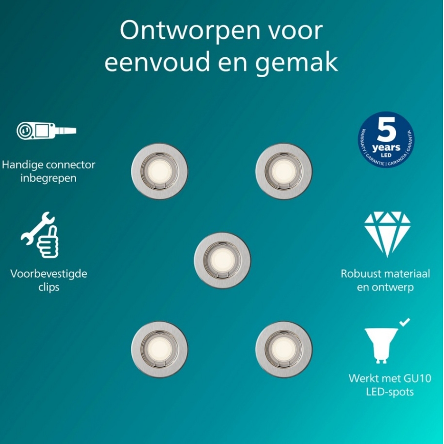 Philips - Set om 5 infällda spotlights PERIDOT 1xGU10/7W/230V silver