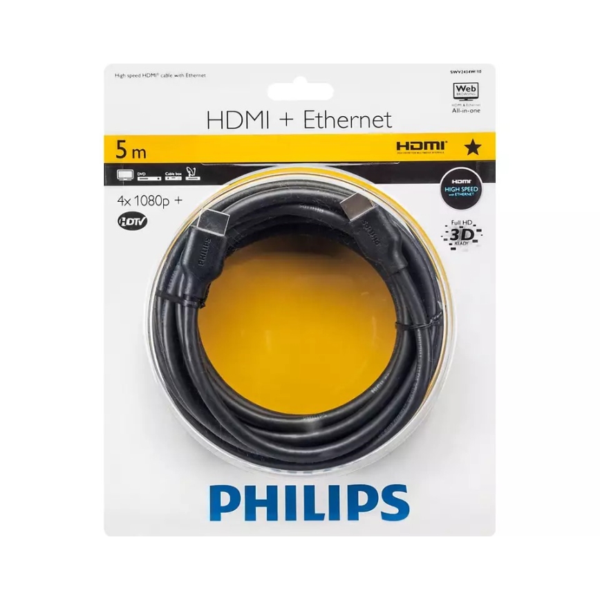 Philips SWV2434W/10 - HDMI kabel with Ethernet, HDMI 1.4 A connector 5m svart