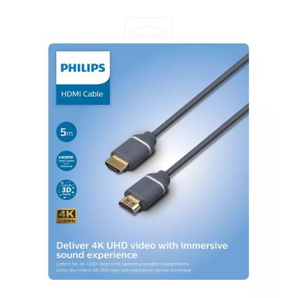 Philips SWV5650G/00 - HDMI kabel with Ethernet, HDMI 2.0 A connector 5m grå