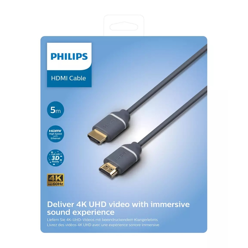 Philips SWV5650G/00 - HDMI kabel with Ethernet, HDMI 2.0 A connector 5m grå