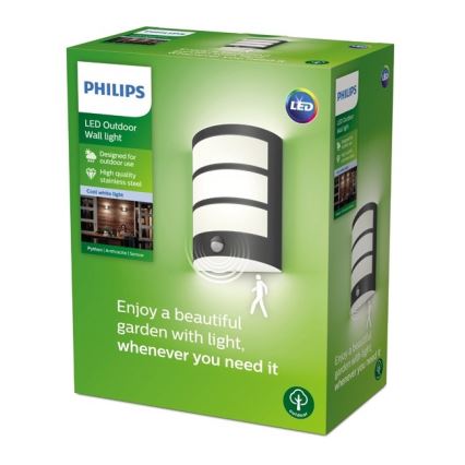 Philips - Utomhus LED vägglampa  med sensor  LED/6W/230V 4000K IP44