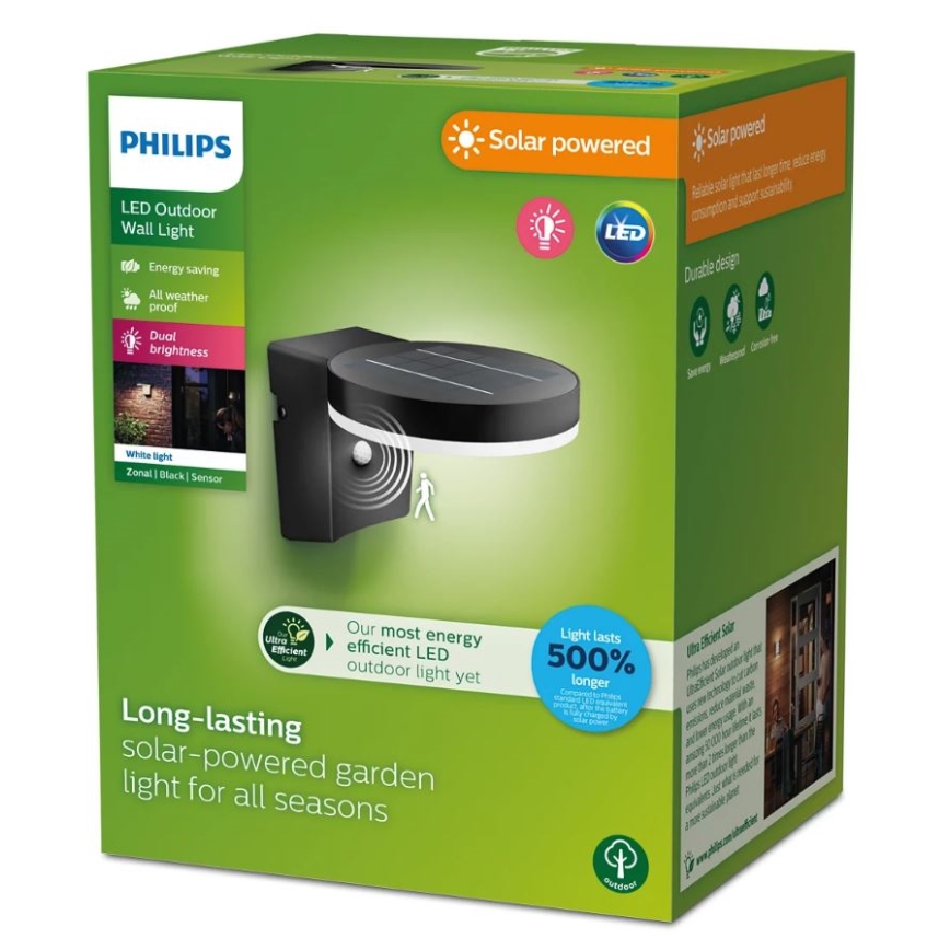 Philips - LED solcellsvägglampa med rörelse- och skymningssensor ZONAL LED/1,3W/3,7V 2500 mAh IP44