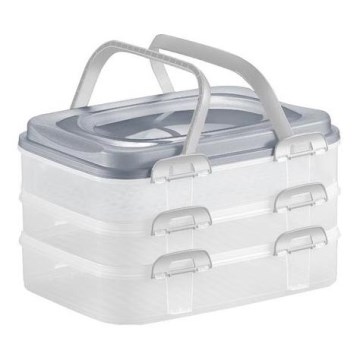 Picknicklåda med handtag 3 våningar/grå