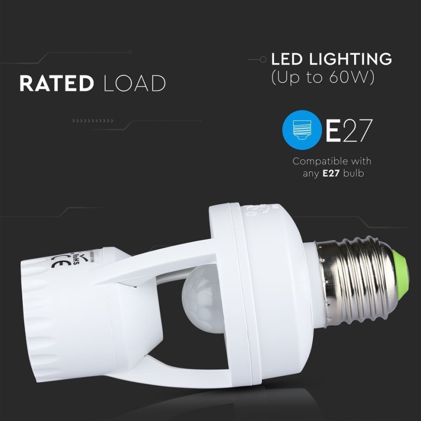 PIR-sensor för E27-lampa vit