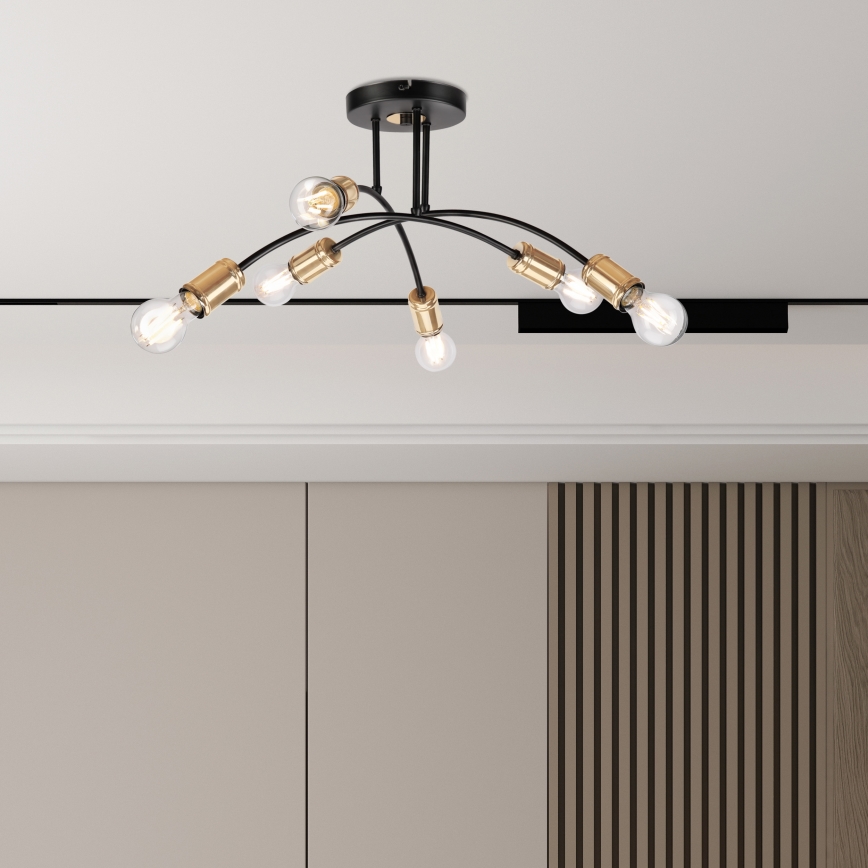 Plafondlampa ANYA 6xE27/15W/230V svart/guld