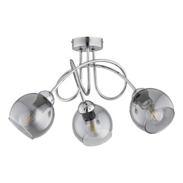 Plafondlampa ARMA 3xE27/15W/230V polerad krom/svart/rökfärgad
