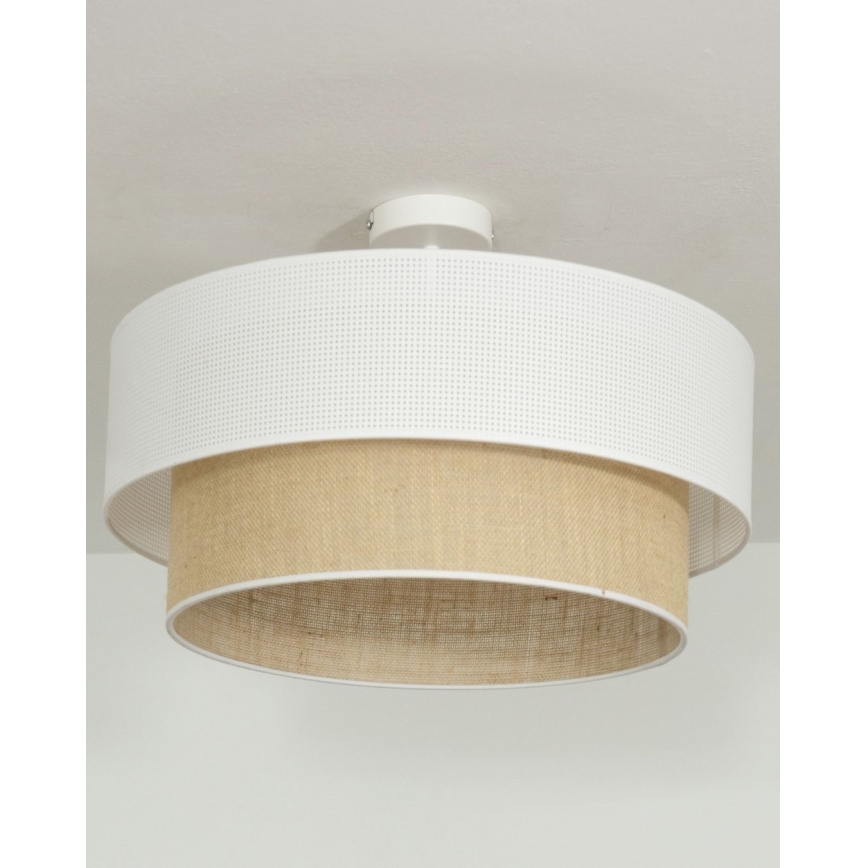 Plafondlampa BORHO 1xE27/60W/230V Ø 40 cm vit/jute