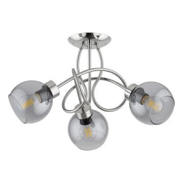 Plafondlampa HOSSA 3xE27/15W/230V polerad krom/svart/rökfärgad
