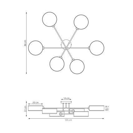 Plafondlampa MAGA 6xE14/10W/230V grå