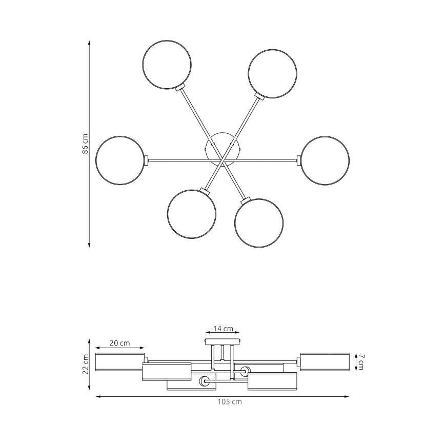 Plafondlampa MAGA 6xE14/10W/230V grå