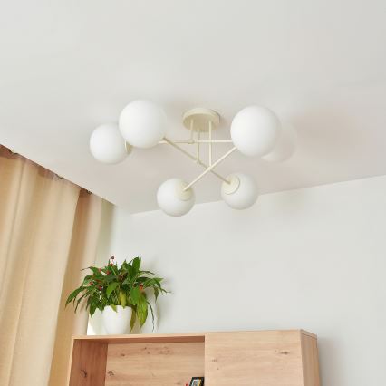 Plafondlampa MOON 6xE27/15W/230V krämfärgad