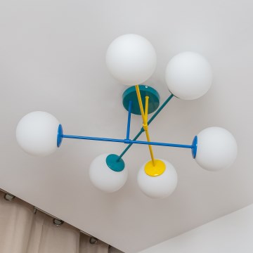 Plafondlampa MOON 6xE27/15W/230V turkos/gul/blå