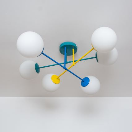 Plafondlampa MOON 6xE27/15W/230V turkos/gul/blå