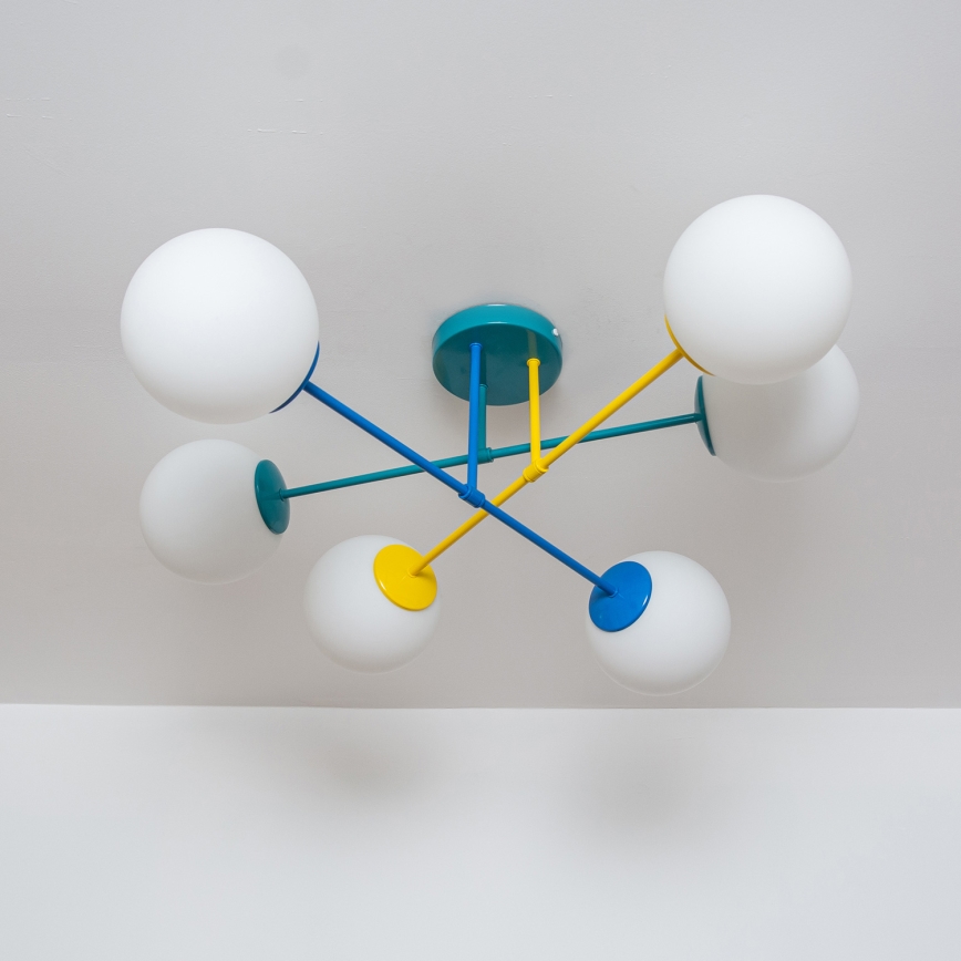 Plafondlampa MOON 6xE27/15W/230V turkos/gul/blå