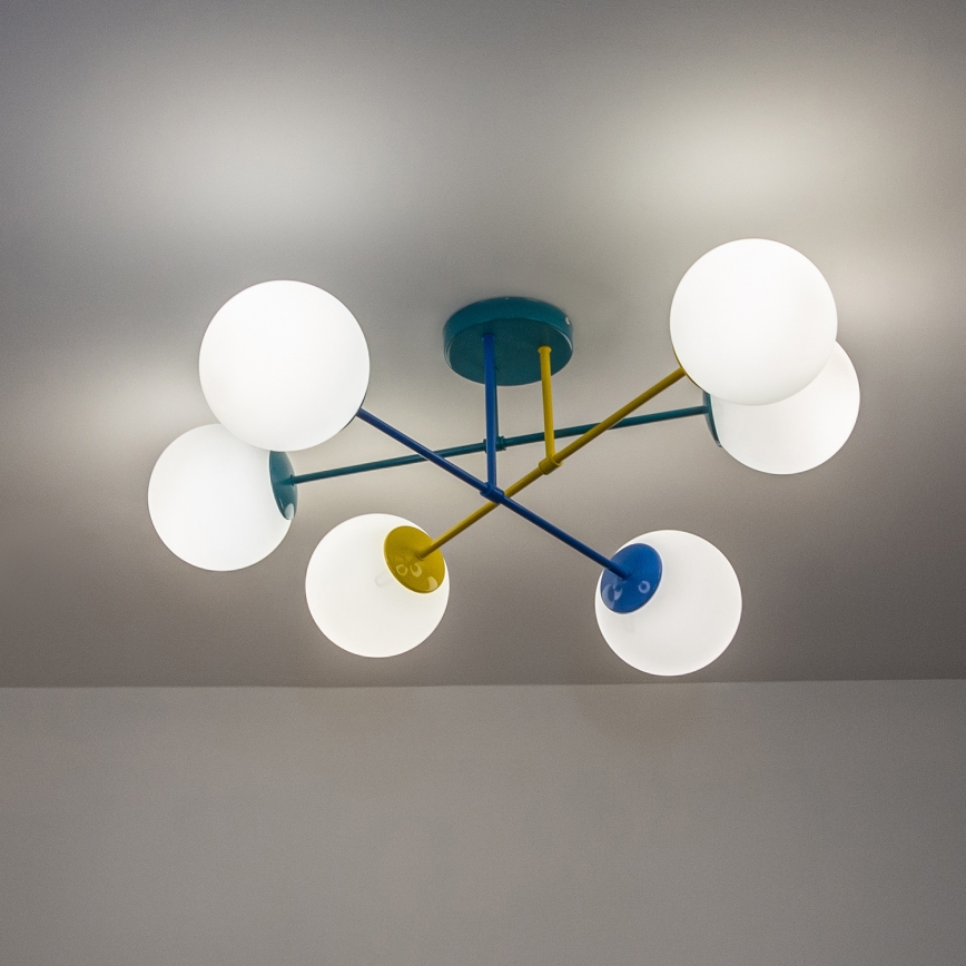 Plafondlampa MOON 6xE27/15W/230V turkos/gul/blå