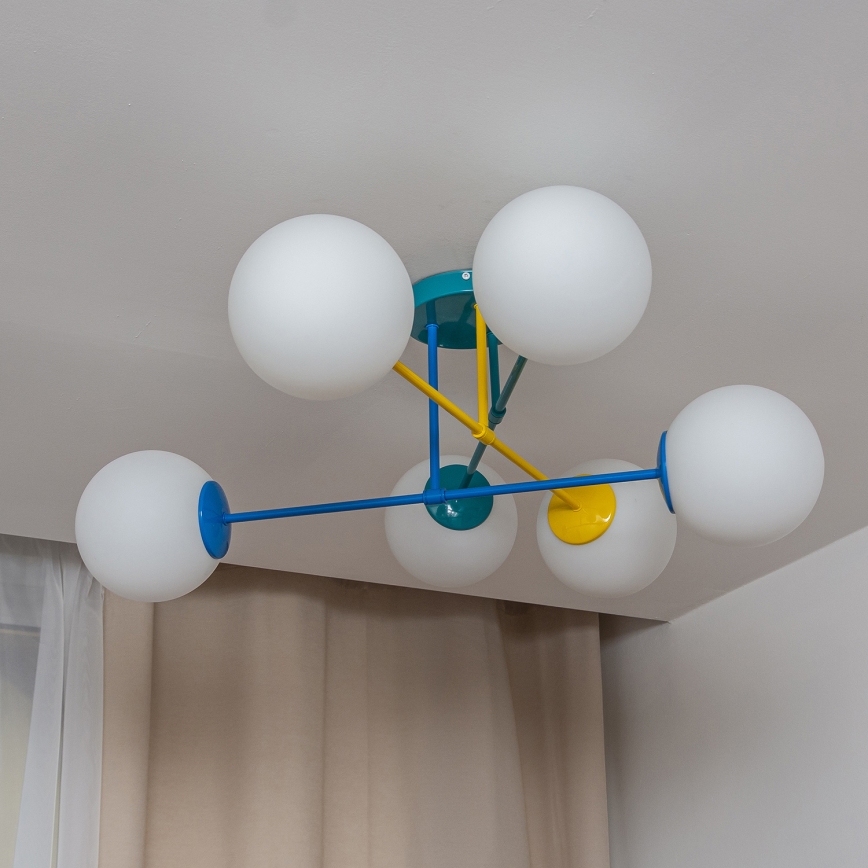 Plafondlampa MOON 6xE27/15W/230V turkos/gul/blå