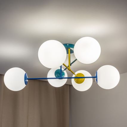 Plafondlampa MOON 6xE27/15W/230V turkos/gul/blå