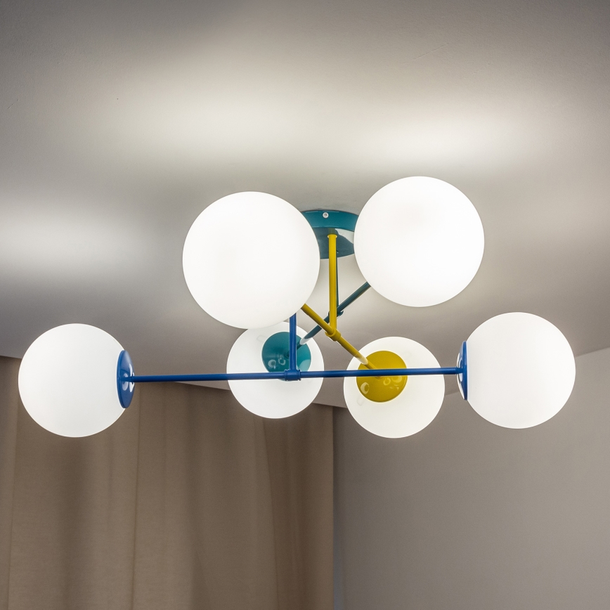 Plafondlampa MOON 6xE27/15W/230V turkos/gul/blå