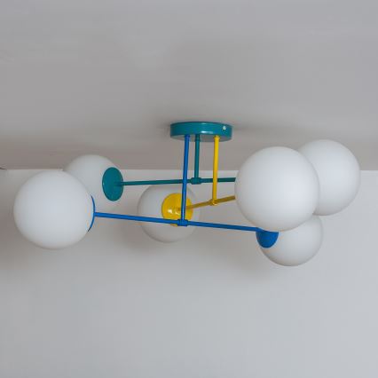 Plafondlampa MOON 6xE27/15W/230V turkos/gul/blå