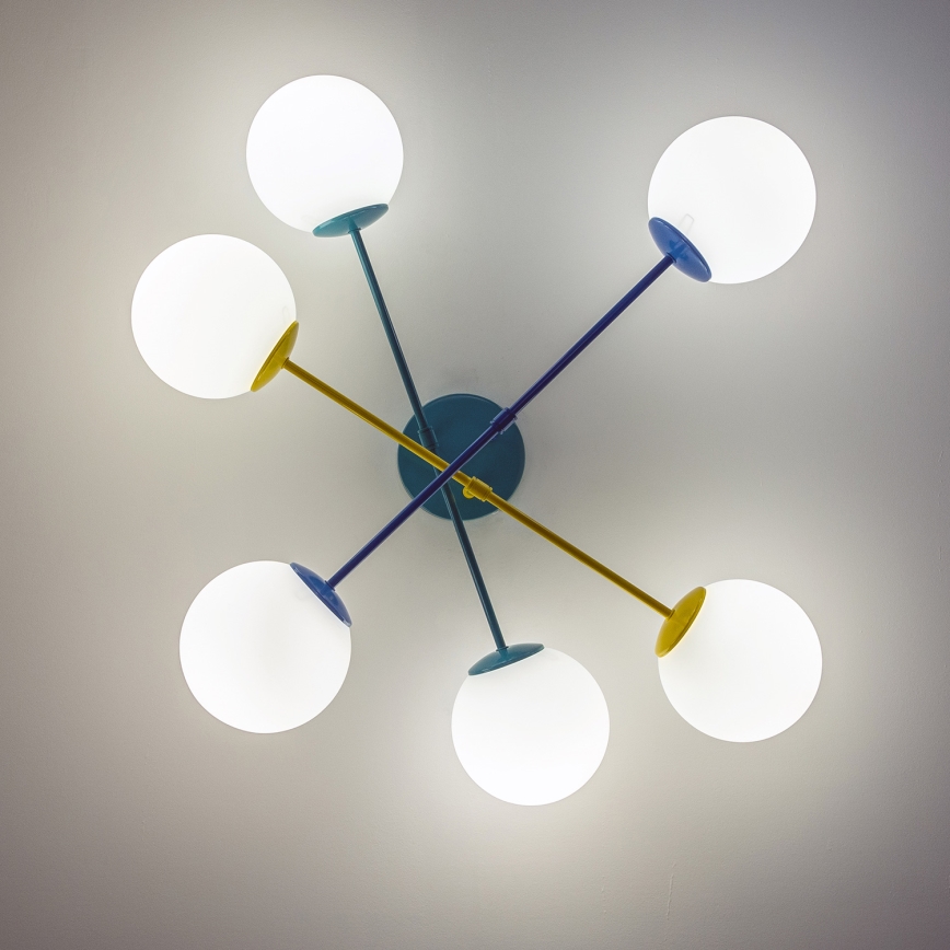 Plafondlampa MOON 6xE27/15W/230V turkos/gul/blå