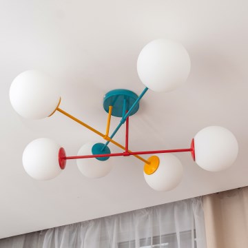 Plafondlampa MOON 6xE27/15W/230V turkos/gul/röd