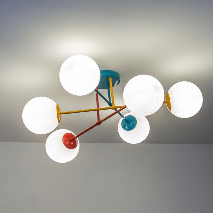 Plafondlampa MOON 6xE27/15W/230V turkos/gul/röd