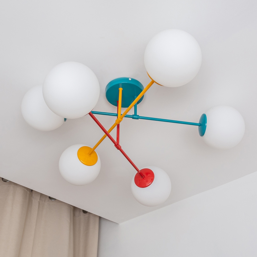 Plafondlampa MOON 6xE27/15W/230V turkos/gul/röd