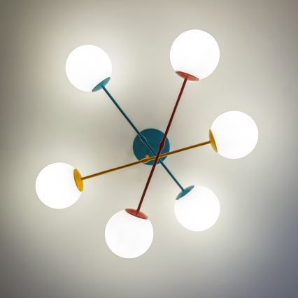 Plafondlampa MOON 6xE27/15W/230V turkos/gul/röd