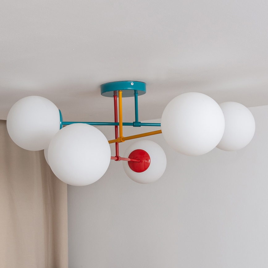 Plafondlampa MOON 6xE27/15W/230V turkos/gul/röd