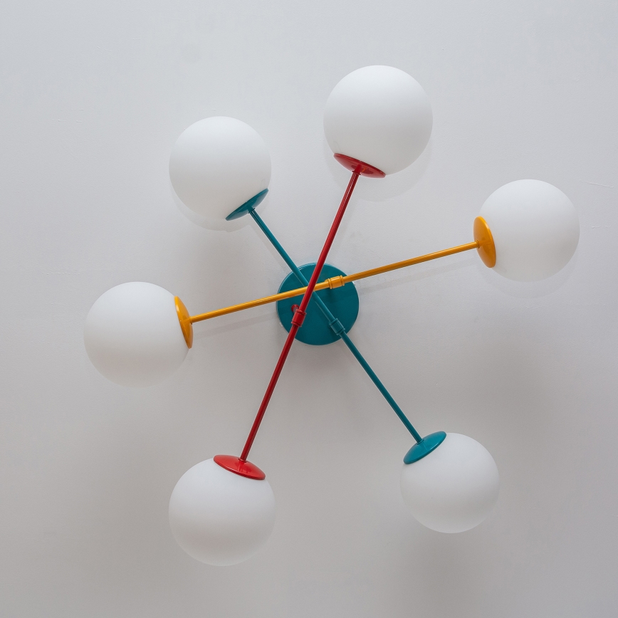 Plafondlampa MOON 6xE27/15W/230V turkos/gul/röd