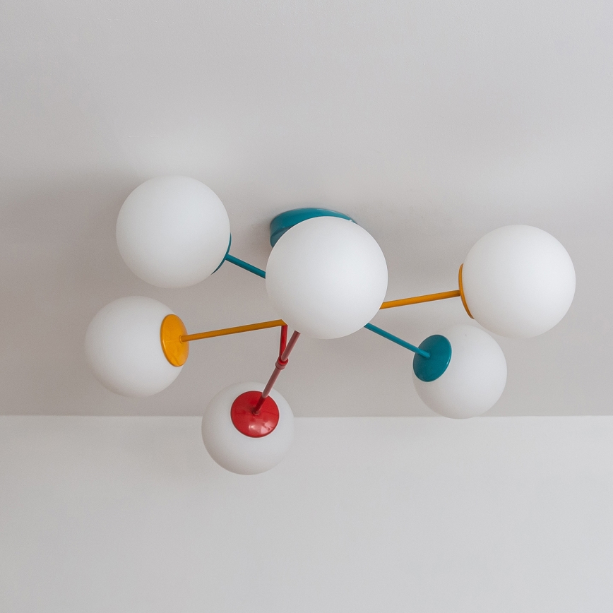 Plafondlampa MOON 6xE27/15W/230V turkos/gul/röd