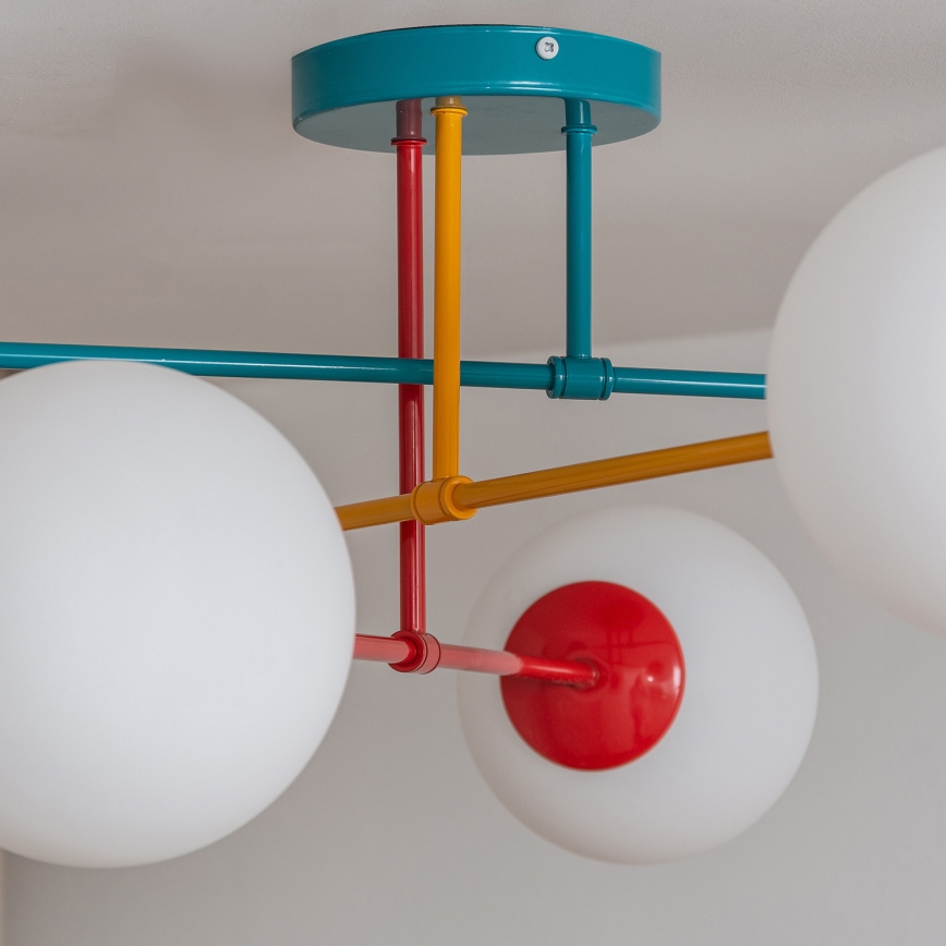Plafondlampa MOON 6xE27/15W/230V turkos/gul/röd