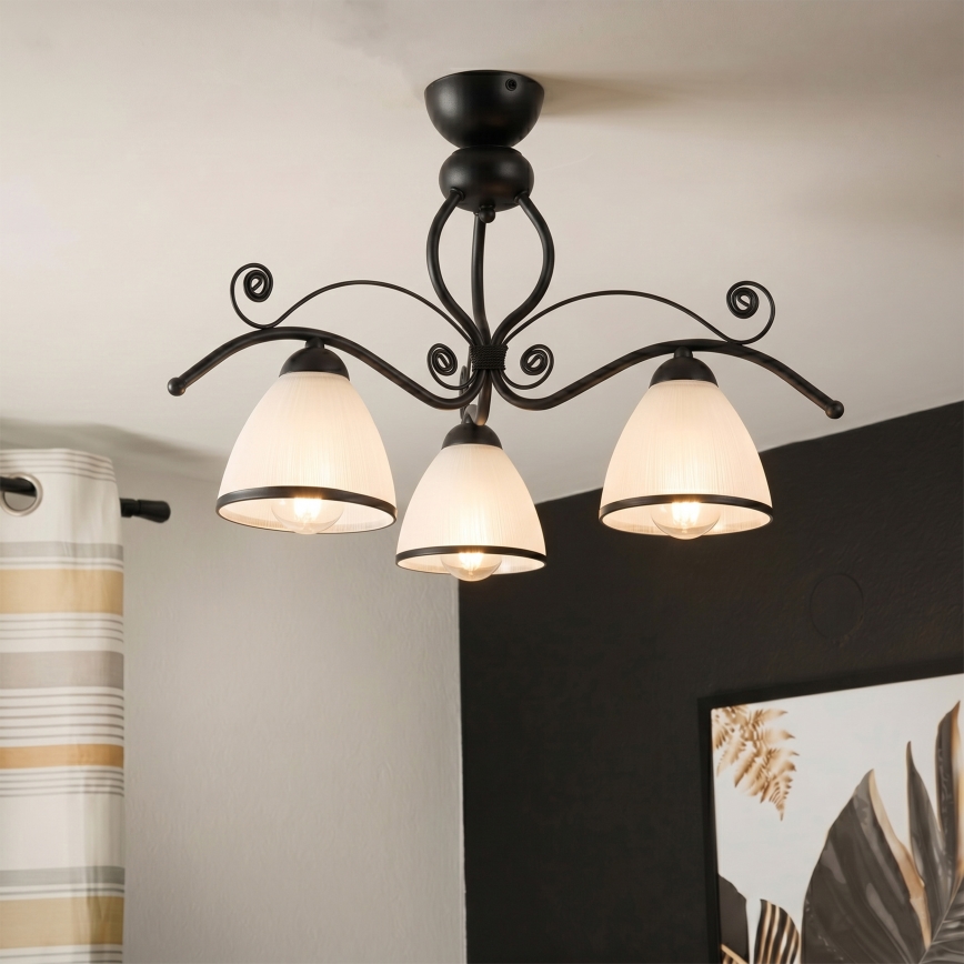 Plafondlampa RETRO 3xE27/60W/230V svart/vit