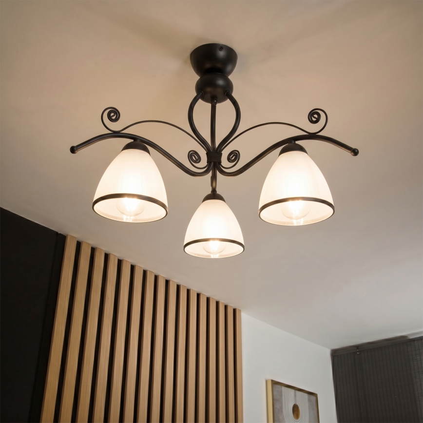 Plafondlampa RETRO 3xE27/60W/230V svart/vit